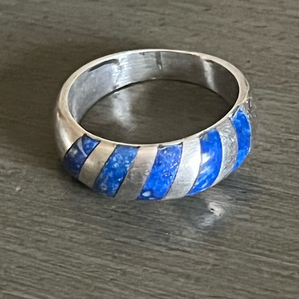 VINTAGE LAPIS 925 STERLING SILVER RING SIZE 7 1/2